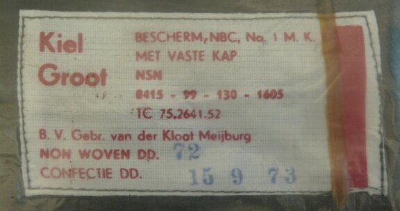 Parka / Kiel, Bescherm, NBC, type: No.1 MK II, KL, maat: Groot, 1972.(Nr.1) - 2