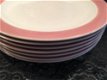 7 x vintage ontbijt bordjes met een doorsnee van 20 cm met pastel roze rand - 2 - Thumbnail