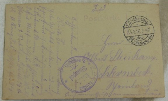 Postkaart / Postkarte, Veldpost / Feldpost, Rekruten-Bataillon 2.Kompagnie, 1916. - 2