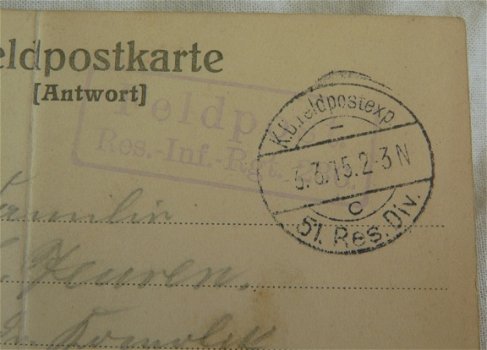 Postkaart / Postkarte, Veldpost / Feldpost, Res.-Inf.-Regt.236, 1915. - 2