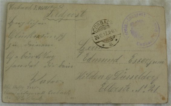 Postkaart / Postkarte, Veldpost / Feldpost, Vereins-lazarett Corbach in Waldeck, 1917. - 2