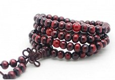 mala bidsnoer wikkelarmband ketting  boeddha bruin met rood rosewood rozenhout