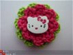 ** Gehaakte bloemenbroche Hello Kitty (limegroen) - 0 - Thumbnail