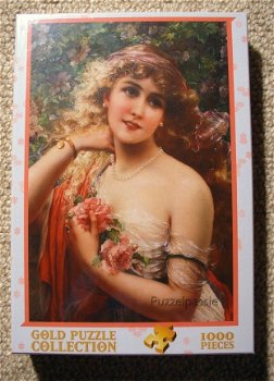 Gold Puzzle - Young Lady With Rose - 1000 Stukjes Nieuw - 2