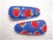 3 cm ~ Kniphoesje met aardbeien ~ Blauw - 1 - Thumbnail