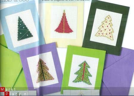 borduurpatroon 3775 christmas trees,5 cards - 1