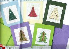 borduurpatroon 3775 christmas trees,5 cards