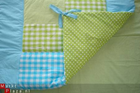 NIEUW! Boxkleed Boerenbont Polkadots lime turquoise ruit 1 - 2