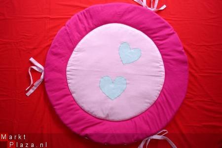 NIEUW LIEF Boxkleed Rond fuchsia roze hartjes 1 - 3