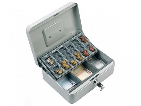 Geldkist / kluis met muntgeld sorteer bak en 3 briefgeld vakken - 1
