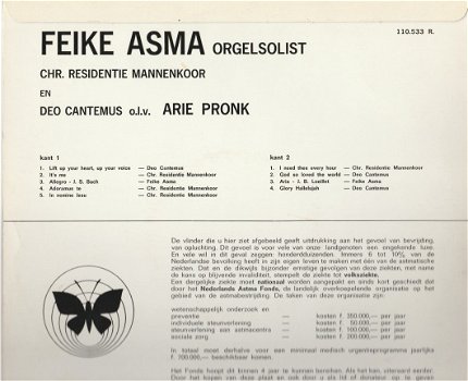 Feike Asma ORGEL -25 cm Vinyl LP - ten behoeve van Astma Fonds -jaren 60 - 2