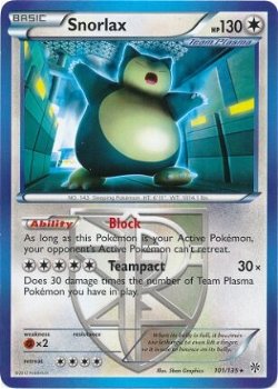 Snorlax - 101/135 Rare BW Plasma Storm - 1