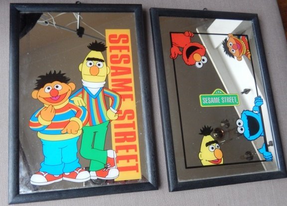 2 leuke spiegelschilderijen Bert en Ernie uit Sesamstraat - nr. 1