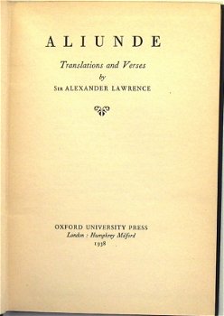 Aliunde 1938 Translations & Verses by Sir Alexander Lawrence - 2