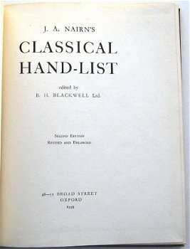 Nairn's Classical Hand-List 1939 Blackwell (editor) - 2