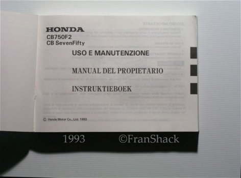 [1993] Honda CB750F2, Instruktieboek, Honda Motor Co Ltd - 2