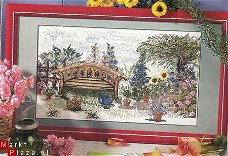 borduurpatroon 3881 schilderij met tuinbank