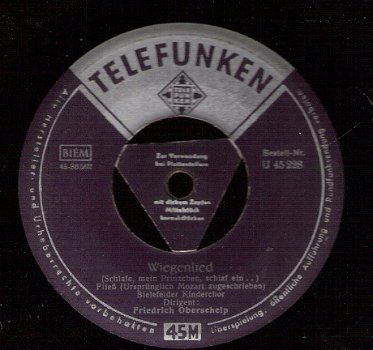 Bielefelder Kinderchor -Wiegenlied Brahms en Fliess - vinyl-1956 Telefunken U 45228 - 1
