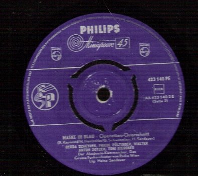 Heinz Sandauer ea - Maske In Blau- Operetten-Querschnitt-EP -vinyl Philips 423 140 PE Minigroove - 2