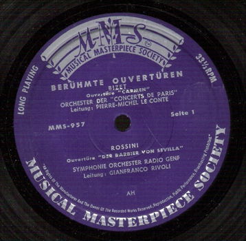 Ouverturen - Carmen, Barbier Sevilla, Figaro, Traviata -Musical Masterpiece Society -Vinyl 33 rpm EP - 1