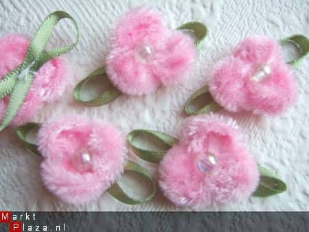 Prachtig velours roosje ~ 2 cm ~ Licht roze - 2