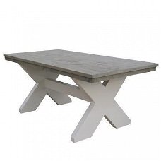 Kruispoot Tafel, wit en steigerhout