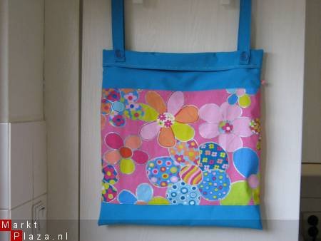 ** Vrolijk gebloemde speelgoedzak/opbergzak (roze of blauw) - Afbeelding 3