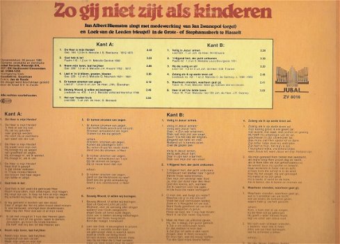 Jan Albert Hiemstra , Jan zwanepol( orgel) - LP- Zo Gij niet zijt als kinderen -Hasselt - 2