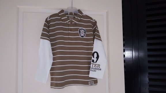 Pointer beige wit gestreept poloshirt maat 116 nieuw - 1