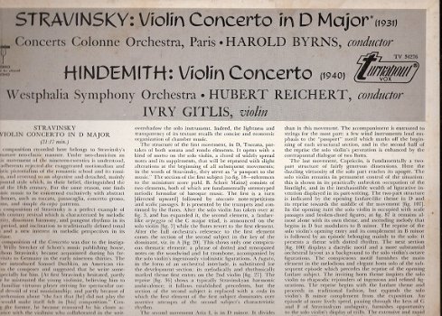Stravinsky / Hindemith Violin Concerto' s -Ivry Gitlis Harold Byrns/Hubert Reichert- Vinyl LP - 2