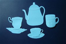 3. koffie servies opleg setje, licht blauw