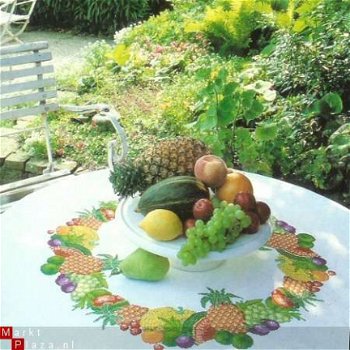 borduurpatroon 4056 rond tafelkleed met exotische vruchten - 1