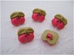 Kersen knoopje ~ 13 mm ~ Fuchsia roze / groen - 2 - Thumbnail