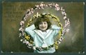 WENSKAART Kind in hoepels met bloemen naast spreuk (Leeuwarden & Roordahuizum 1909) - 1 - Thumbnail