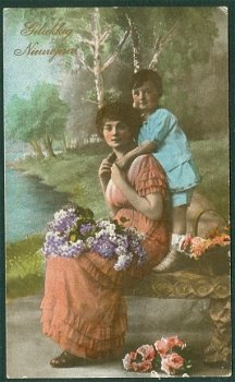 KERST Moeder en zoon met bloemen (Mantgum 1918) - 1