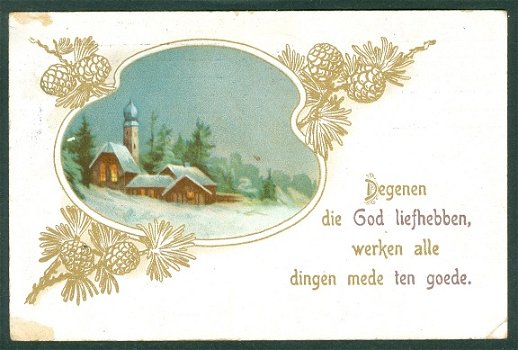 KERST Winterlandschap met vergulde sparrentakken (Leeuwarden & Roordahuizum 1907) - 1