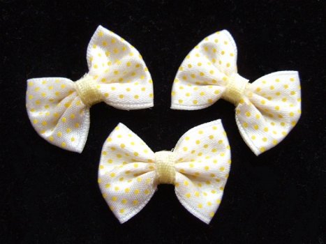 Satijnen polkadots strikje ~ 3 cm ~ Geel - 1