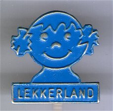 Lekkerland blauw op zilverkleurig speldje ( Boek 1 NR 039 )