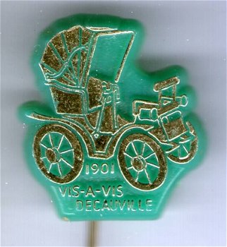 Vis-A-Vis Decauville 1901 groen plasticauto speldje ( Boek 1 NR 052 ) - 1