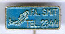 FA. Smit TEL. 2344 blauw op zilverkleurig speldje ( Boek 1 NR 063 )