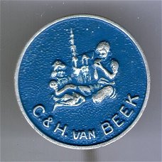 C. & H. van Beek blauw op zilverkleurig speldje ( BOEK 1 NR 093 )