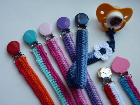 ** Gehaakt speenkoord COLOR met roosje (fuchsia/aqua) - Afbeelding 2