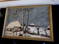 Boerenwoningen in winters landschap - W. v. Meirvenne