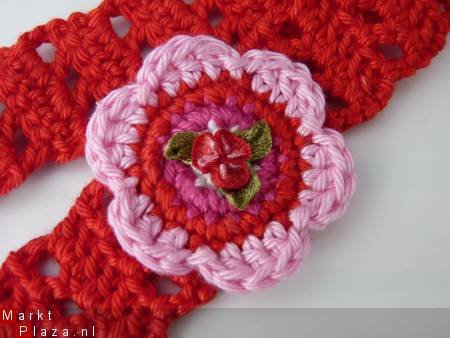 ** Gehaakte haarband (rood) - Afbeelding 2