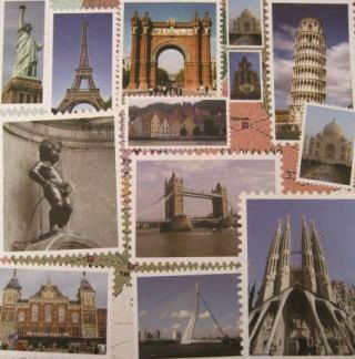 SALE NIEUW vel scrappapier Travel / Famous Buildings van Crea Motion - 1