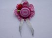 ** Gehaakte broche met button Lief roze (met roosje/lintje) - 0 - Thumbnail