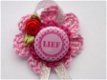 ** Gehaakte broche met button Lief roze (met roosje/lintje) - 1 - Thumbnail