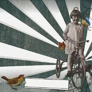 SALE NIEUW vel scrappapier Vintage Collage 7 Bike Girl van DCWV - 1