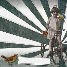 SALE NIEUW vel scrappapier Vintage Collage 7 Bike Girl van DCWV