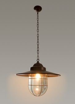 Robuuste hanglamp koper met zeer grote glazen stolp eronder - 3